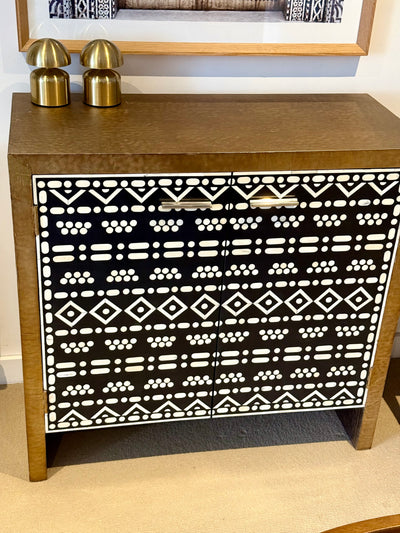 Bone Inlay 2 Door Cabinet - Tribal Pattern