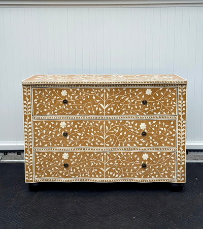 Bone Inlay 3 Drawers French Chest - Almond Floral