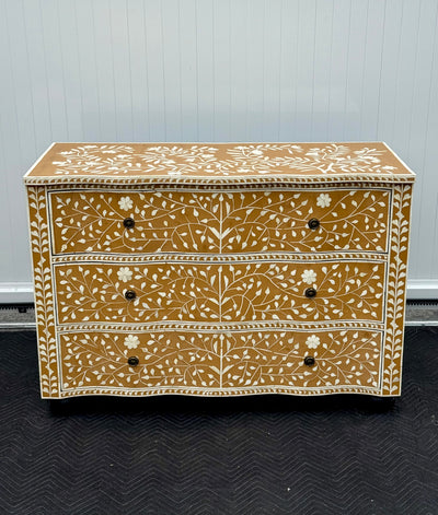 Bone Inlay 3 Drawers French Chest - Almond Floral