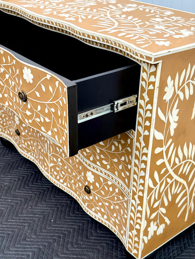 Bone Inlay 3 Drawers French Chest - Almond Floral