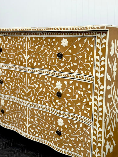 Bone Inlay 3 Drawers French Chest - Almond Floral