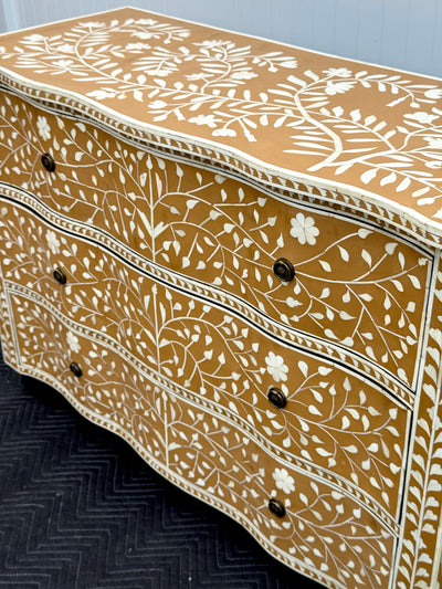 Bone Inlay 3 Drawers French Chest - Almond Floral