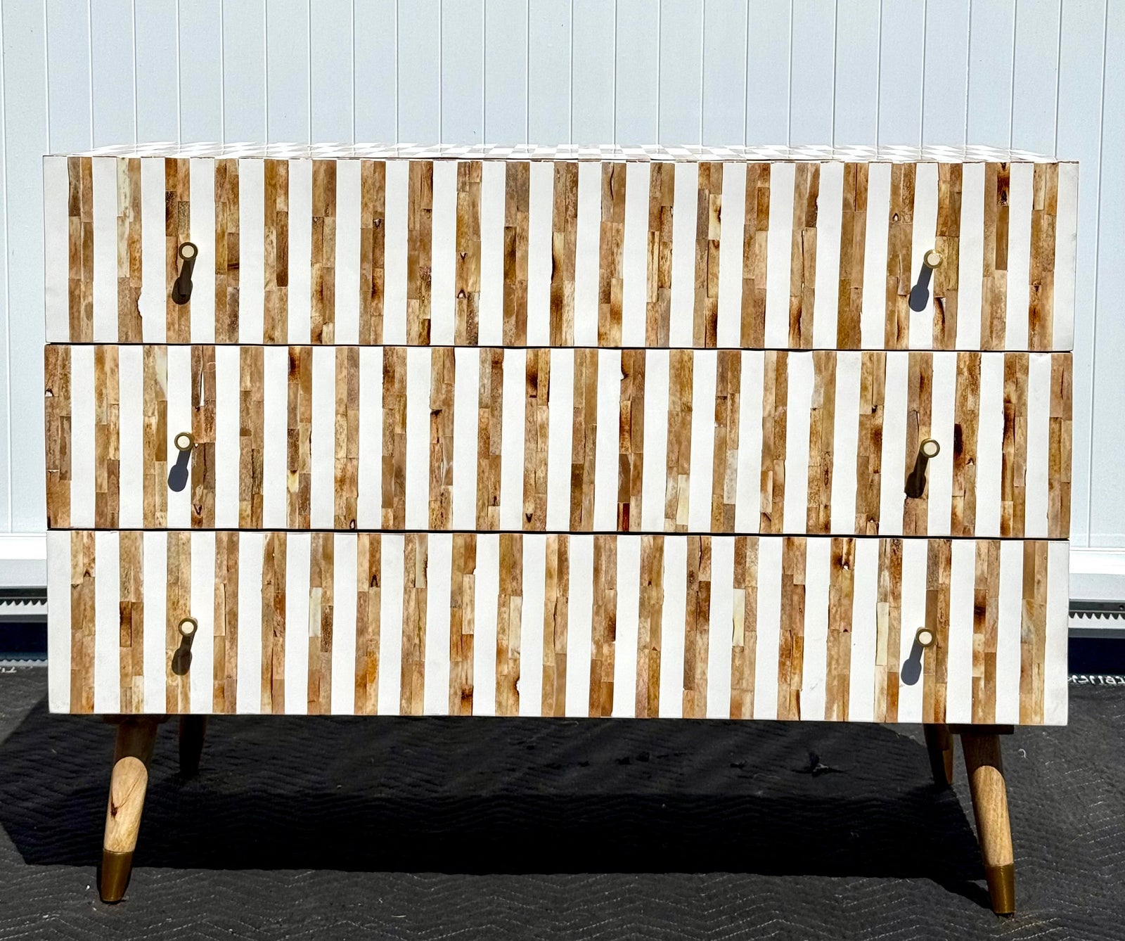 BONE INLAY 3 DRAWERS STRIPED CHEST - DYED BROWN