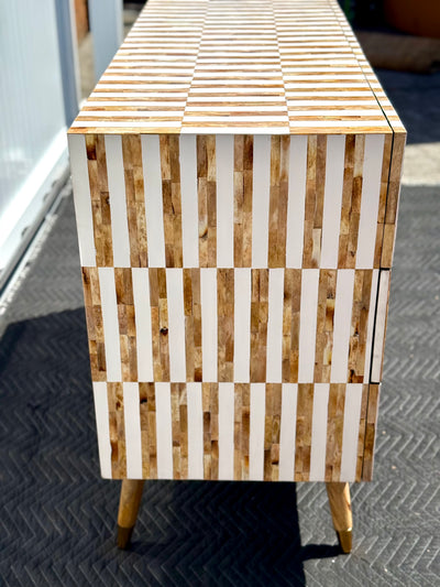 BONE INLAY 3 DRAWERS STRIPED CHEST - DYED BROWN