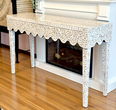 Mother of Pearl 2 Drawer Console -  White Floral