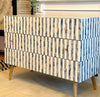 Bone Inlay 3 Drawers Scandinavian Chest With Wooden Legs - Dyed Blue Stripe