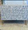 Bone Inlay 3 Drawers Scandinavian Chest With Wooden Legs - Dyed Blue Stripe