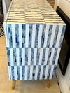 Bone Inlay 3 Drawers Scandinavian Chest With Wooden Legs - Dyed Blue Stripe