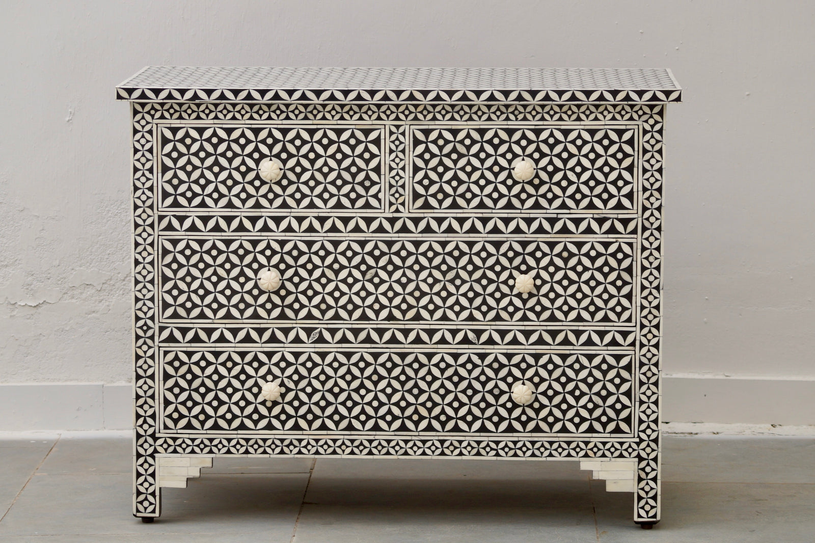 Bone Inlay 4 Chest of Drawers - Black Geometric