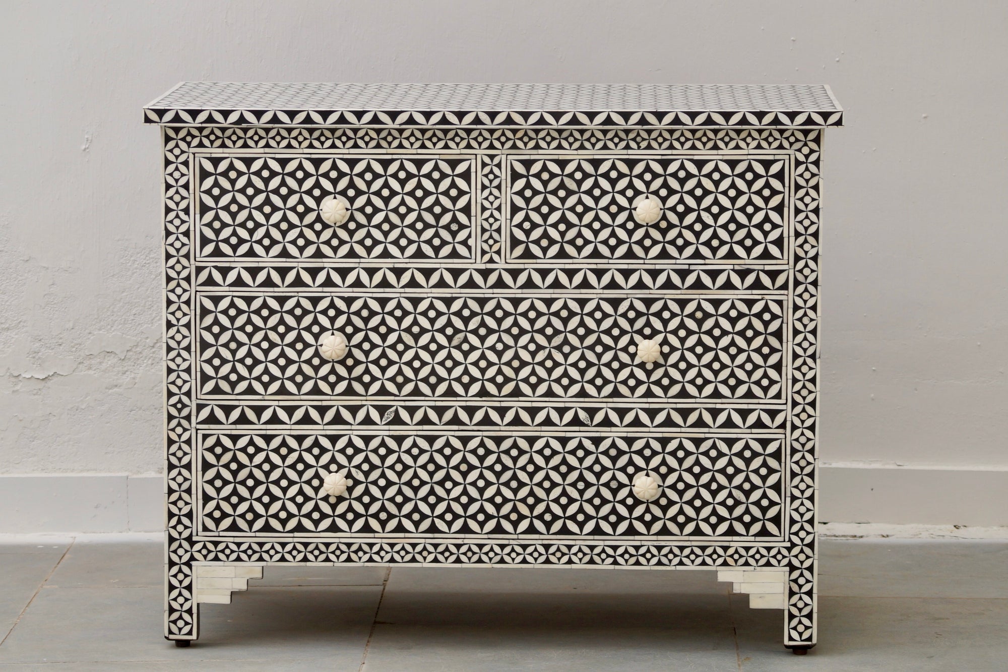 Bone Inlay 4 Chest of Drawers - Black Geometric