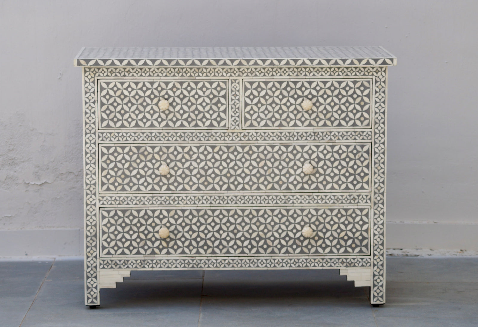 Bone Inlay 4 Chest of Drawers -Grey Geometric