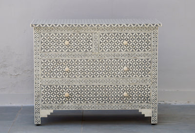 Bone Inlay 4 Chest of Drawers -Grey Geometric