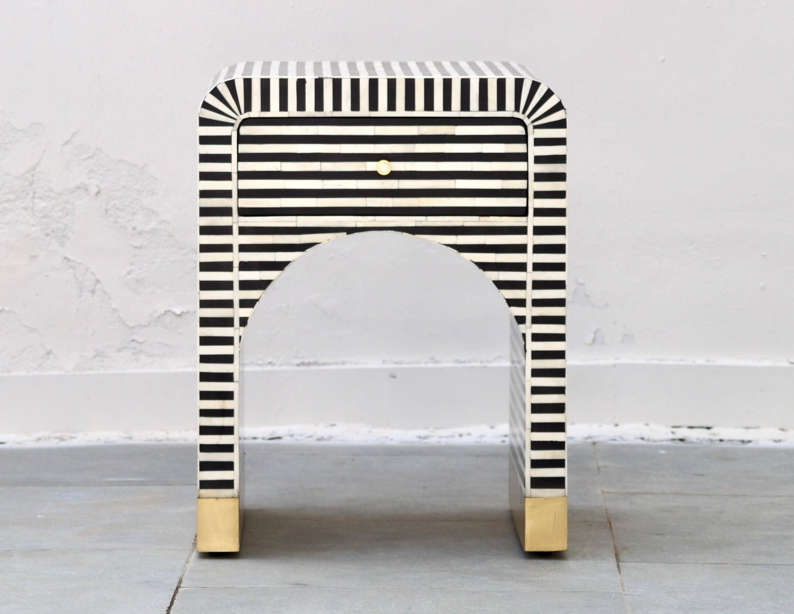 Bone Inlay Bedside Table - Black Stripe