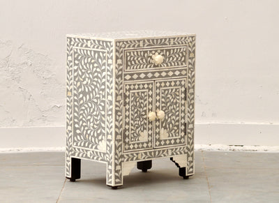 Bone Inlay Bedisde Table - Grey Floral