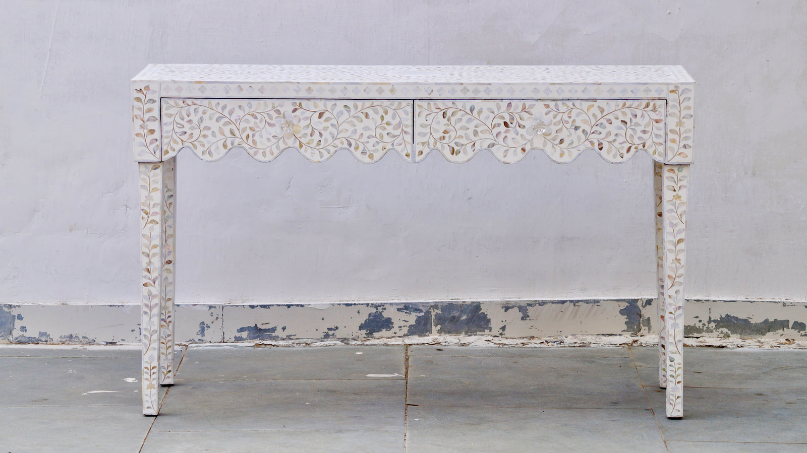 Mother of Pearl 2 Drawer Console -  White Floral