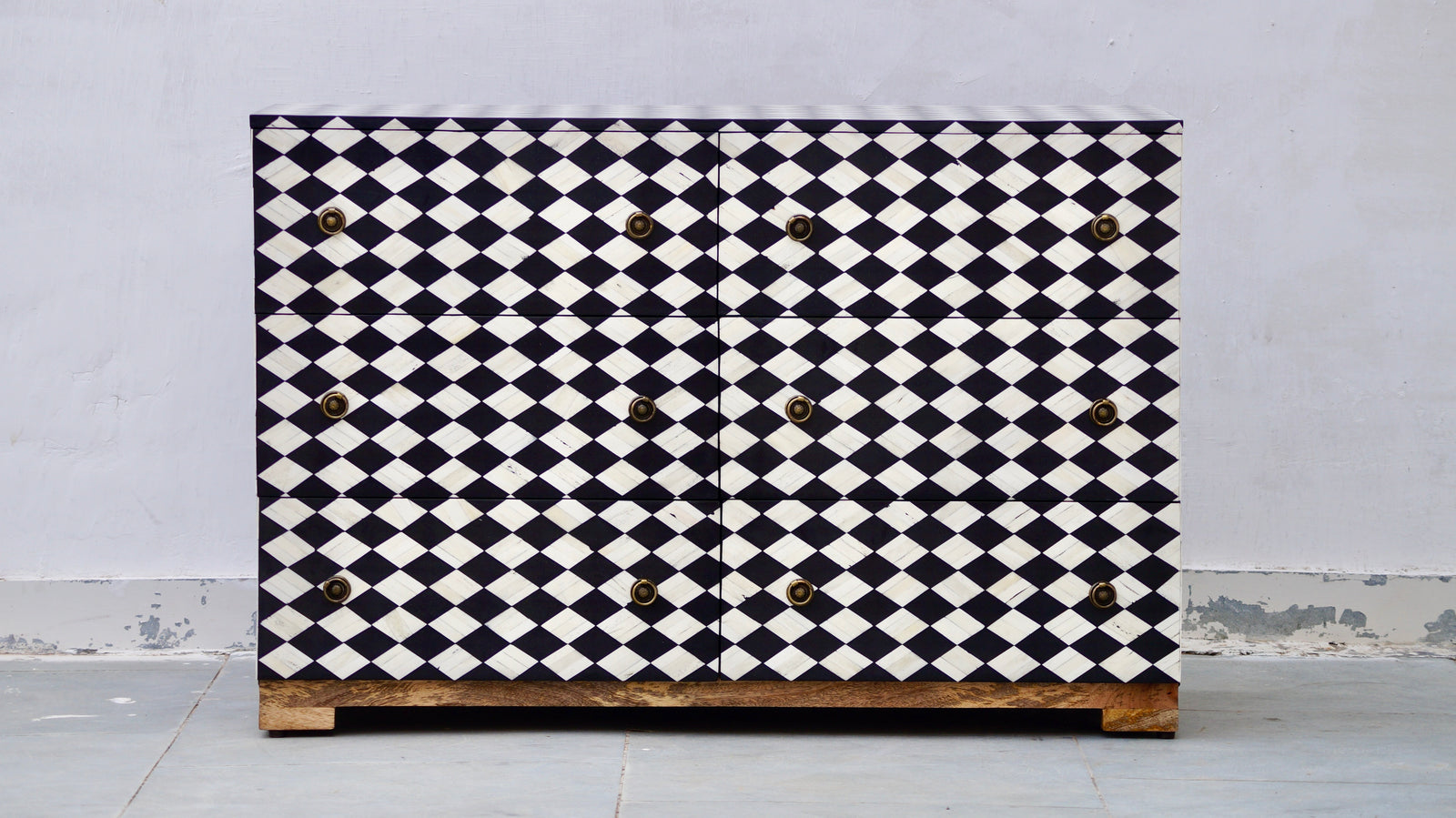 Bone Inlay 6 Drawers Chest - Diamond Checker Pattern