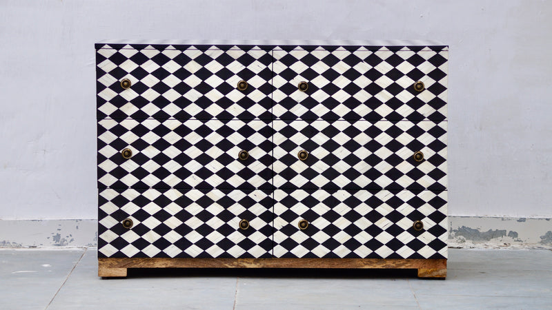 Bone Inlay 6 Drawers Chest - Diamond Checker Pattern