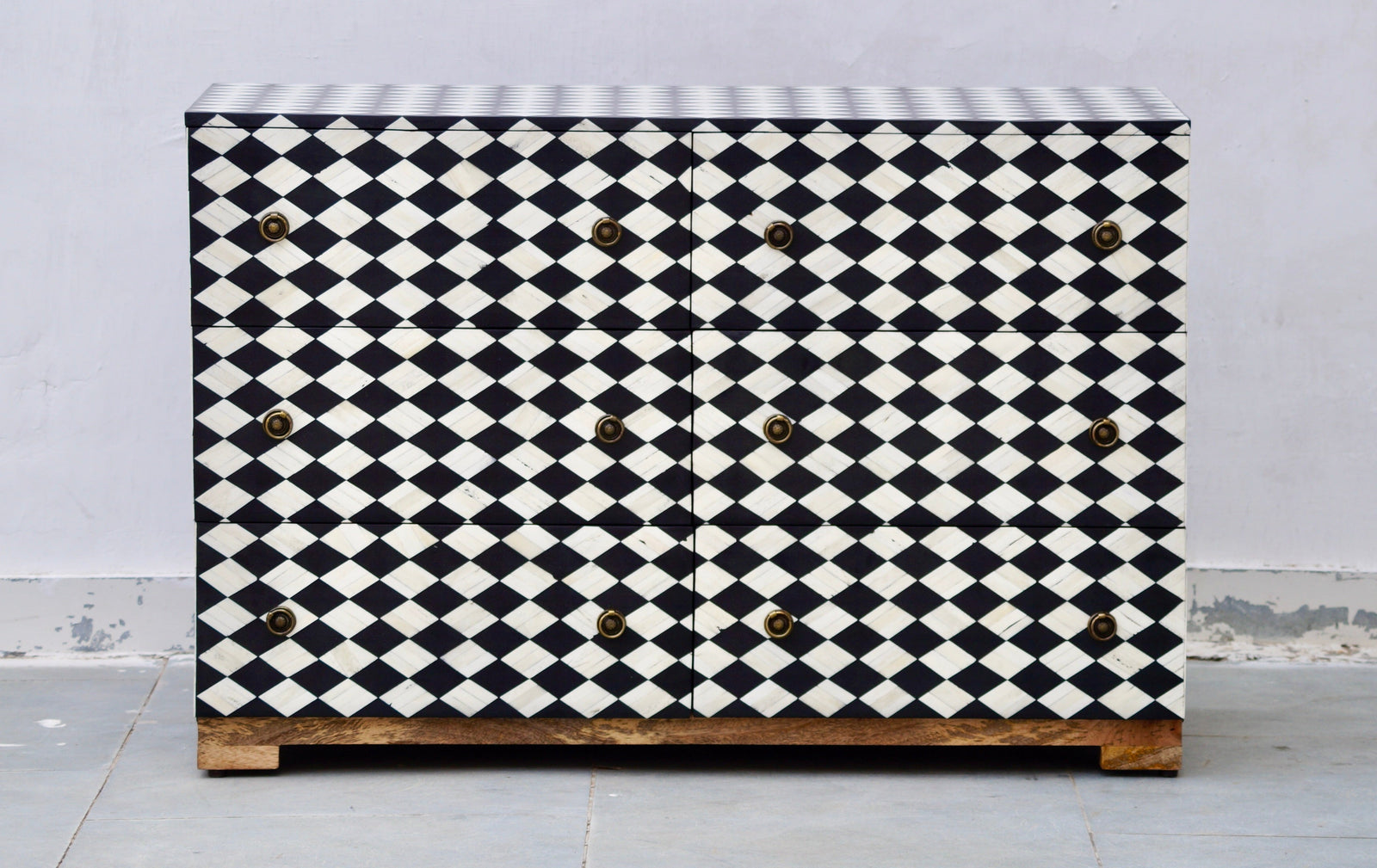 Bone Inlay 6 Drawers Chest - Diamond Checker Pattern