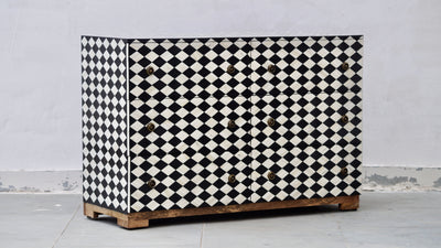 Bone Inlay 6 Drawers Chest - Black Diamond Pattern