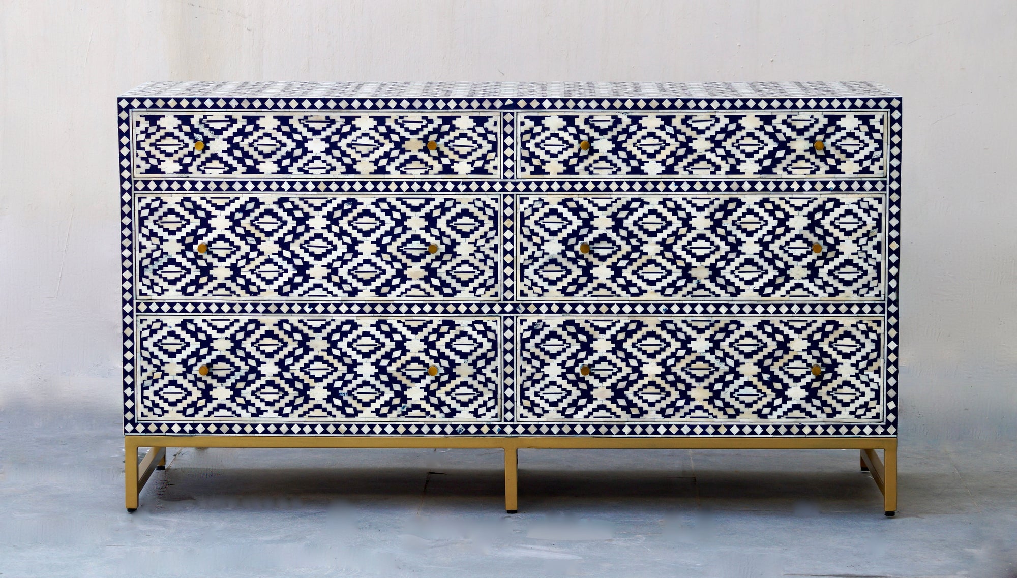 Bone Inlay Sideboard - Navy Tribal Ikat
