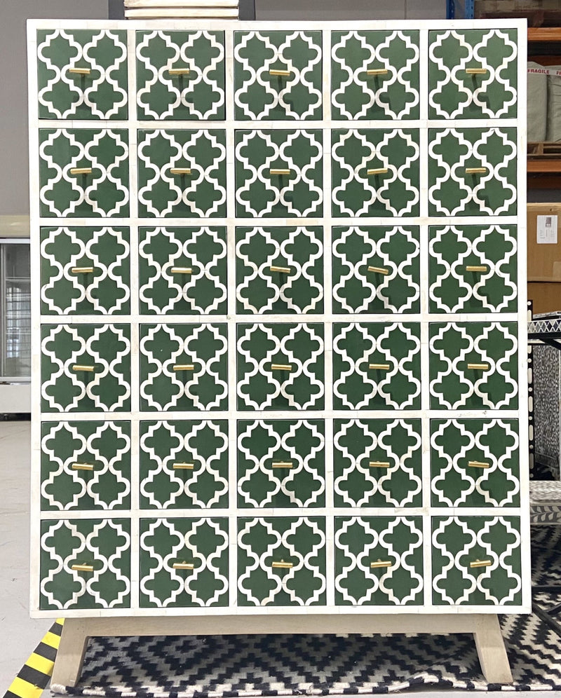 Bone Inlay Apothecary Drawers - Green Moroccan